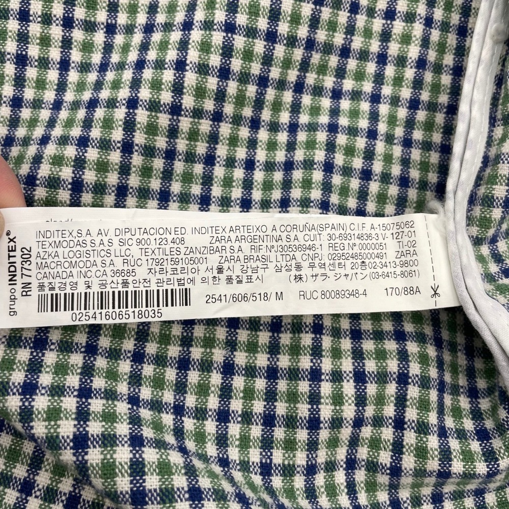 Zara Basic Gingham Check Long Coat Green Blue Whi… - image 16